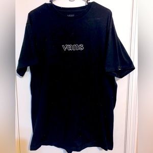 VANS Short Sleeved Tee T-Shirt Gold V A N S White Skull Flames on Back of Shirt